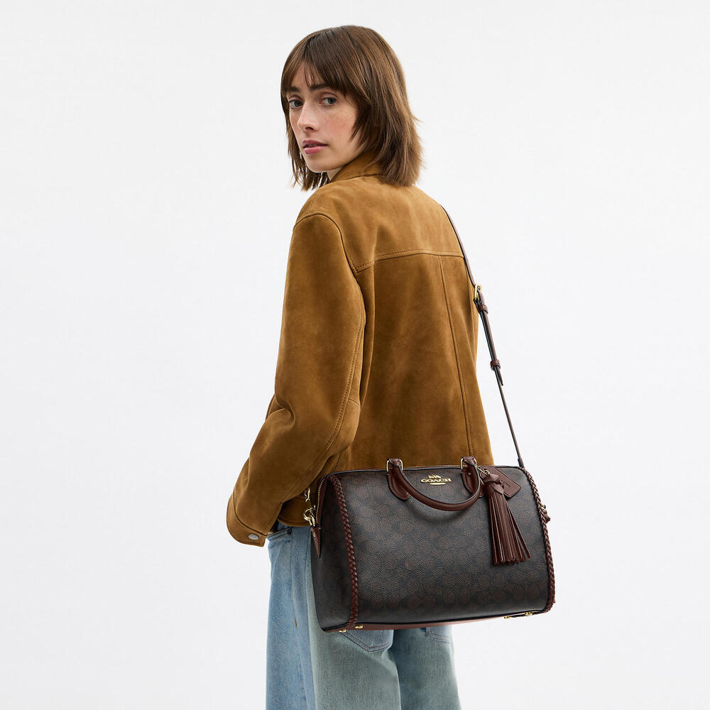 Rowan Large Satchel Bag In Signature Canvas With Fringe - Picture 2 of 4